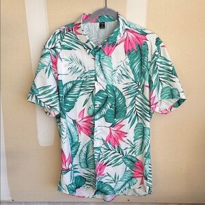 SHEIN Green and Pink Leaf Print Casual Shirt